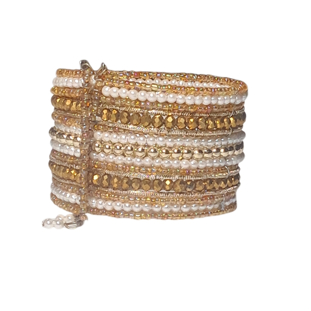 Elegant Gold & White Multilayer Beaded Bracelet